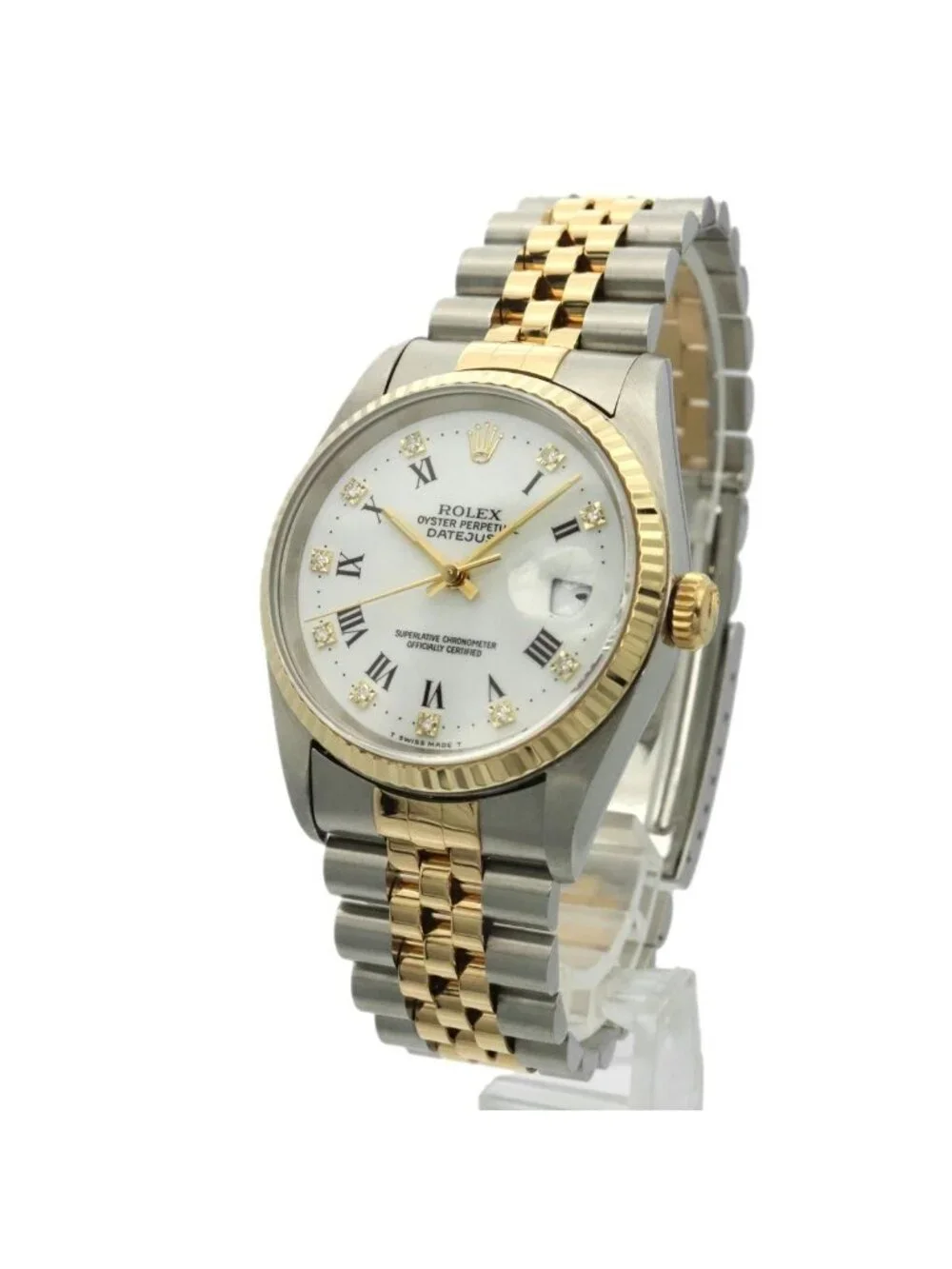 Rolex Role Datejust Diamond 18k Yellow Gold Automatic White Watch